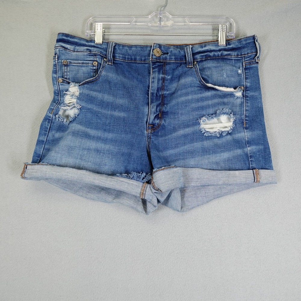 American Eagle Shorts Women 18 Blue Super Stretch Distressed Cuffed Denim Jean
